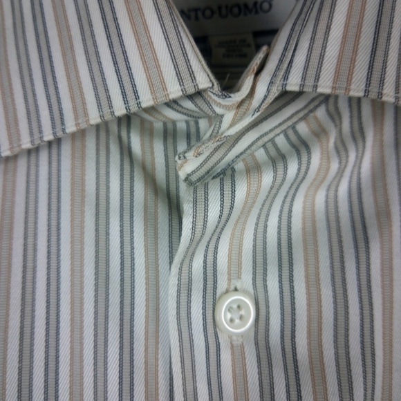 Pronto Uomo Beige Striped Long Sleeve Shirt M - Picture 5 of 6